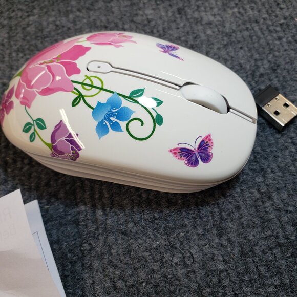 Share Wireless Mouse with Nano Receiver for PC, Mac. Flowers White Butterflies. - Picture 6 of 11